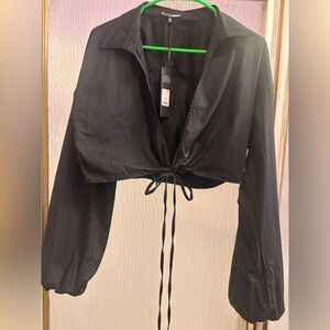 Fashion Nova Black Sterling Poplin Collared Crop Top Size XL